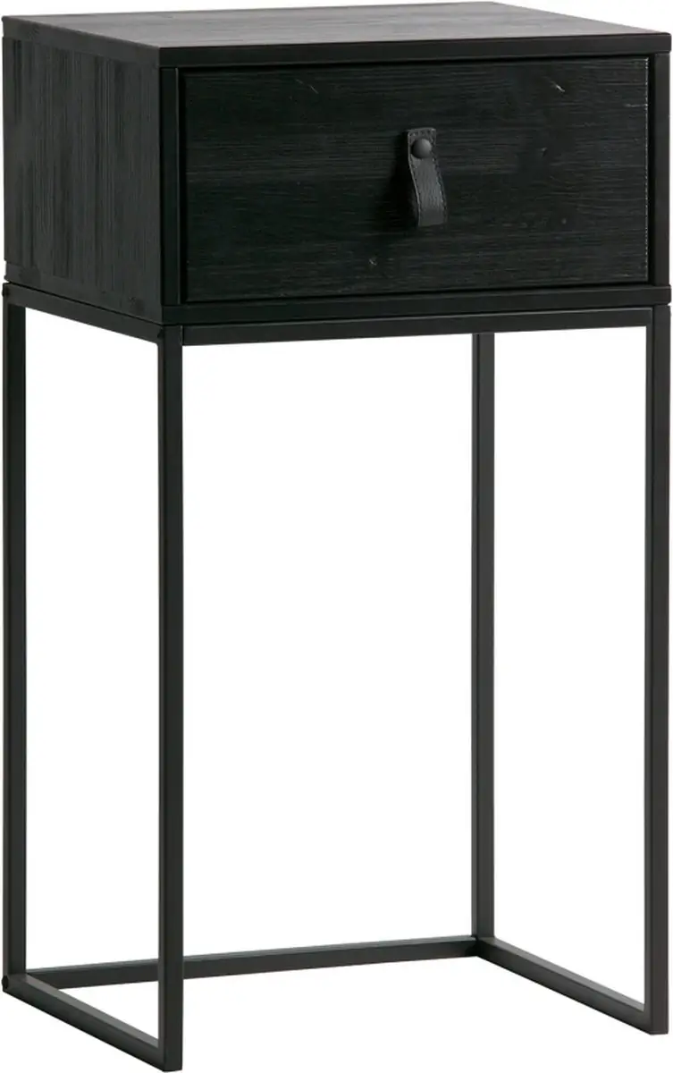WOOOD Zola Nachtkastje met Lade / Grenenhout - Zwart - 74x40x35 cm