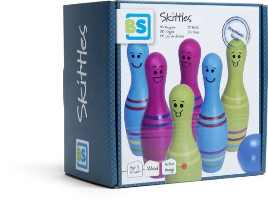 BS Toys Skittles Bowling Kegelspel Rood &amp; Wit 6 Kegels — Zeer goed