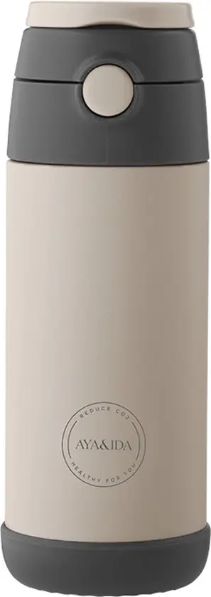 AYA &amp; IDA - Drinking Bottle - Thermosfles - Waterfles - KIDS straw - 350ml - CREAM BEIGE