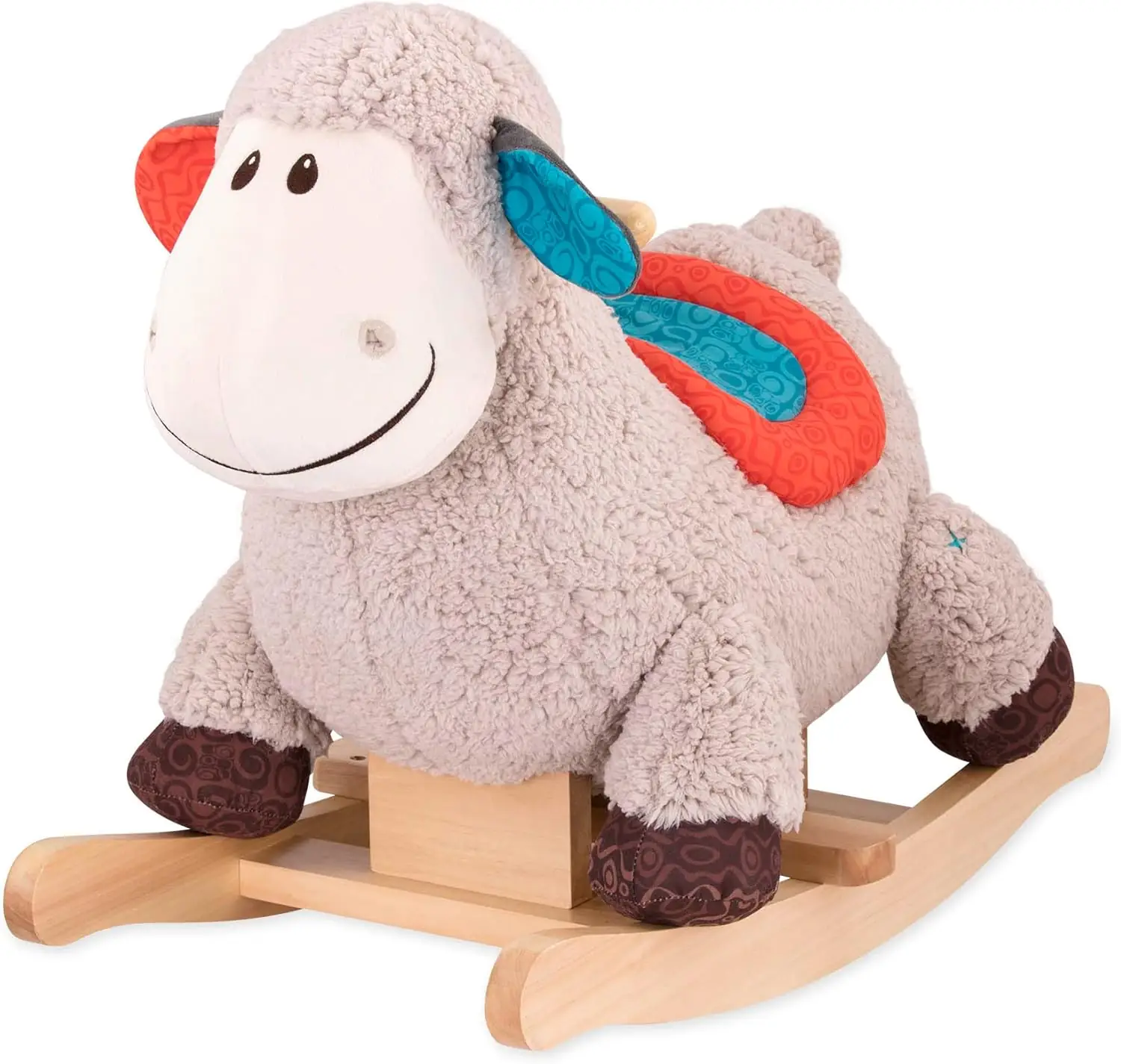 B. Toys- Loopsy Houten Schommelschaap - Grote Pluche Rijd- Rodeo Schommel- Schommelpaard voor Peuters &amp; Baby's- 18 maanden +