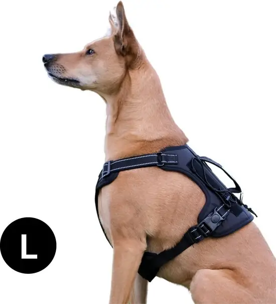 Bandoga hondentuigje - Reflecterend anti-trek harnas - Y Tuig Zwart - Maat L