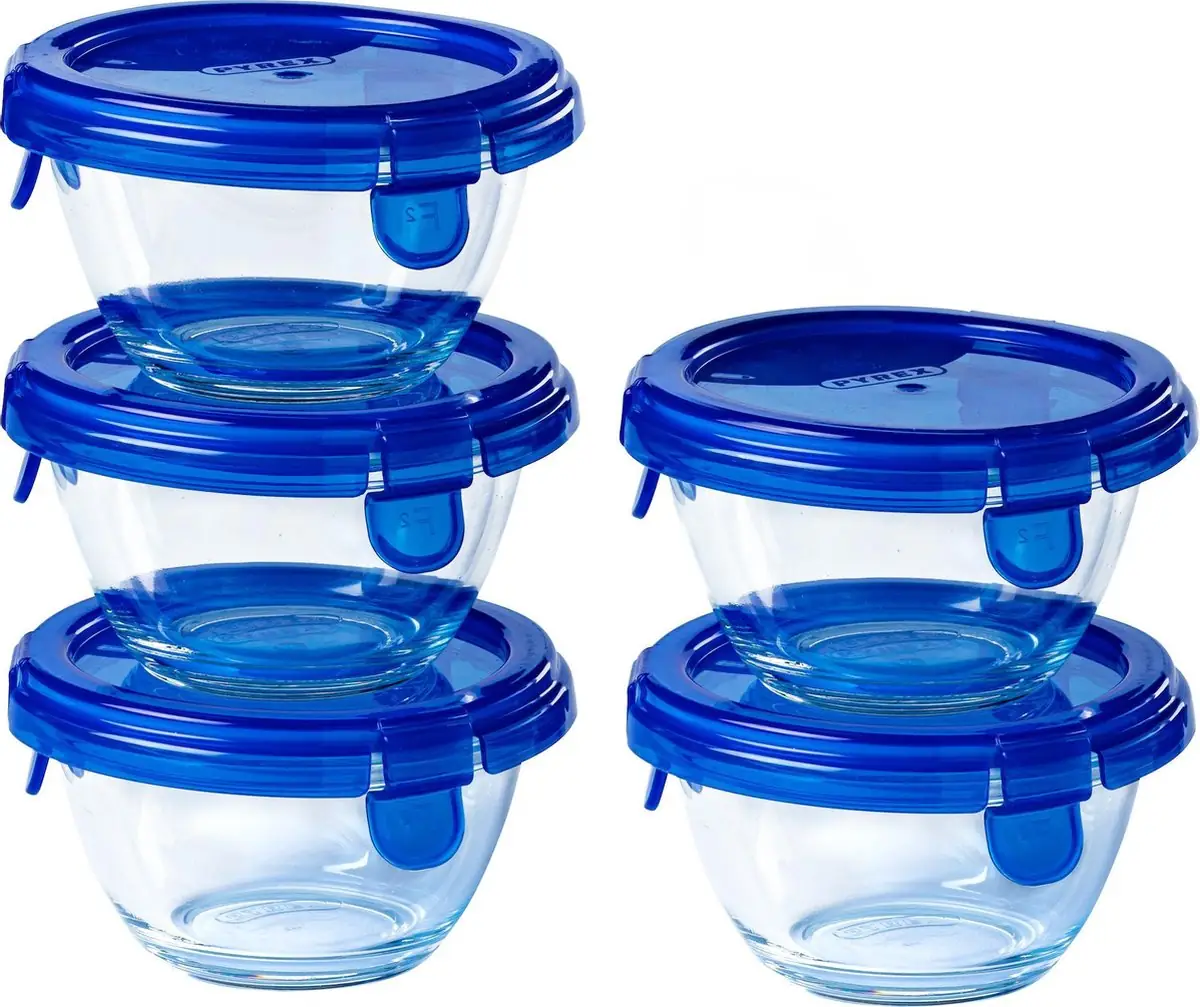 Cook &amp; Go Ronde Schaal Met Deksel - Set van 5 Stuks - Blauw - Pyrex