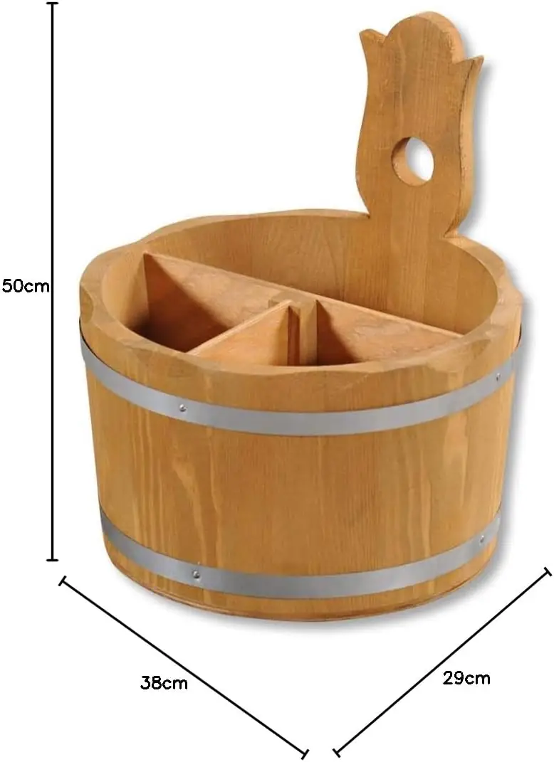 Houten bestekbak, hoogte: 200 mm, ø: 180 mm, gebeitst — Zeer goed