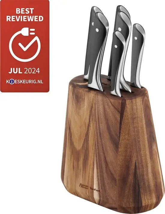 Jamie Oliver by Tefal Messenset - 6-delig - Inclusief Messenblok - Hout/RVS - Professionele Kwaliteit