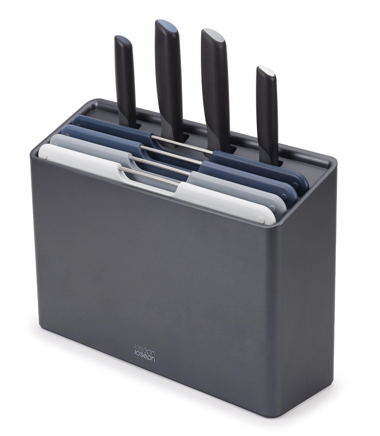 Joseph Joseph - Folio Plus 4 Snijplanken in Houder en 4 Messen Graphite - Polypropyleen - Grijs