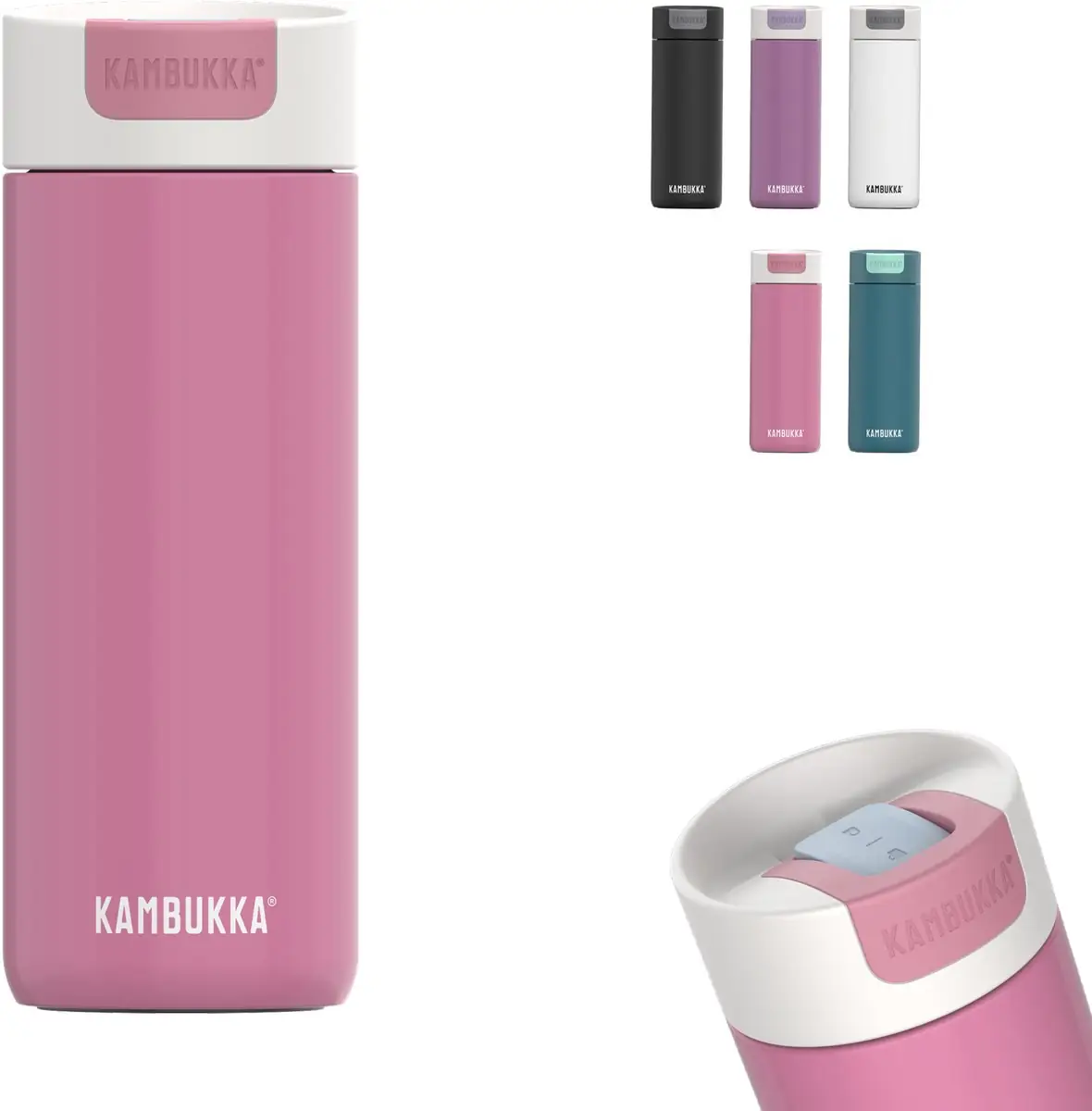Kambukka Olympus Thermosbeker 500 ml - Koffiebeker To Go - makkelijk reinigen - lekvrije Koffiebeker RVS - Theebeker - Travel Mug - Macaron Pink