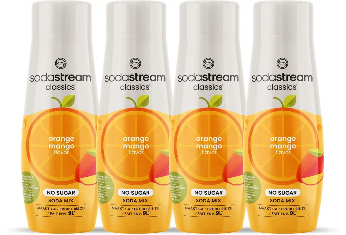SodaStream Classics Orange Mango Zero siropen - Sinaasappel-mango smaak - Extra vitaminen en mineralen - Goed voor 36L bruisende drank - 4 stuks - 4x440ml