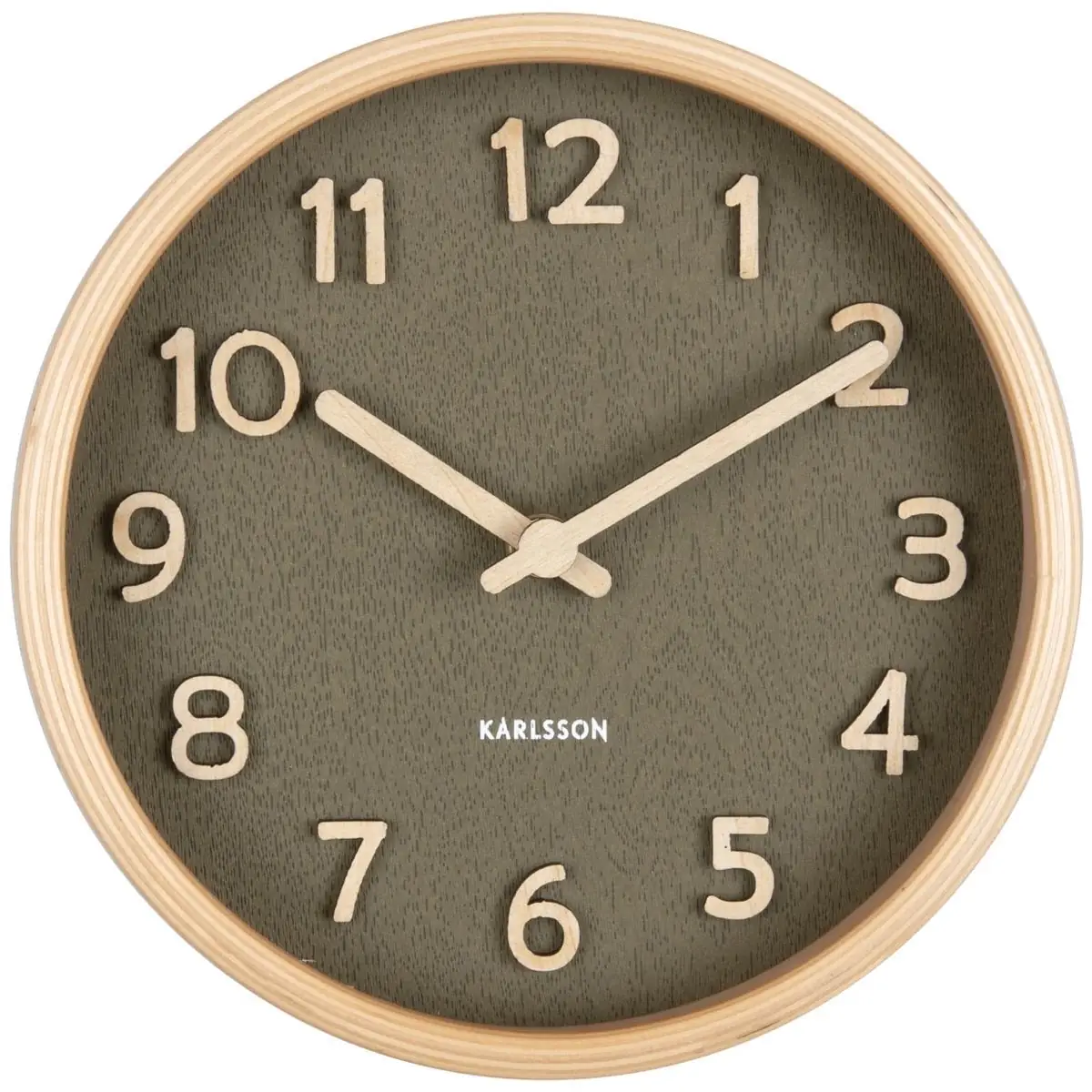 Table clock Pure wood grain moss green
