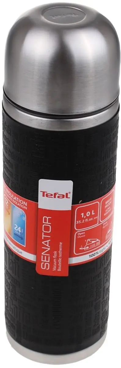 Tefal Senator Sleeve - Isoleerfles - 1L - RVS/Zwart - Dubbelwandig - Lekvrij - Geschikt voor Warme Dranken
