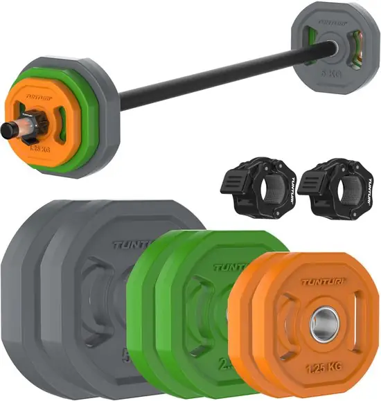 Tunturi Aerobic Pump Gewichtenset 20kg - Halterset met 6 schijven - Incl. halterstang - Met rubberen beschermlaag