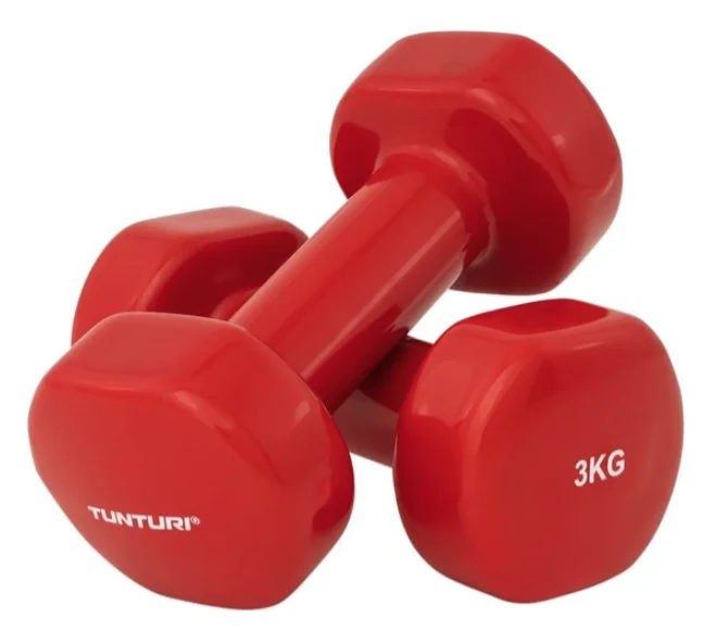 Tunturi Dumbbell set - 2 x 3,0 kg - Vinyl - Rood - Incl. gratis fitness app
