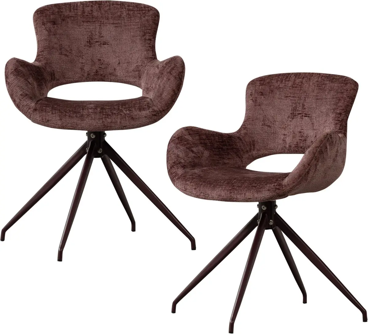 WOOOD Eliva Eetkamerstoel - Structure Velvet Stof - Paars - Set van 2