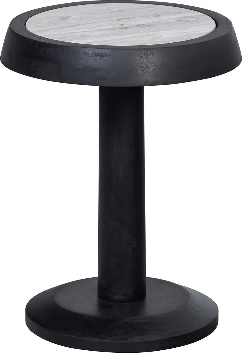WOOOD Nanne Bijzettafel - Mangohout/marmer - Zwart - 46xØ36