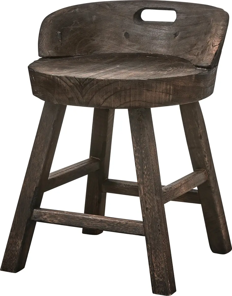 WOOOD Rosalie Kruk/Stoel - Paulownia Hout - Donkerbruin - 57x43x43 cm